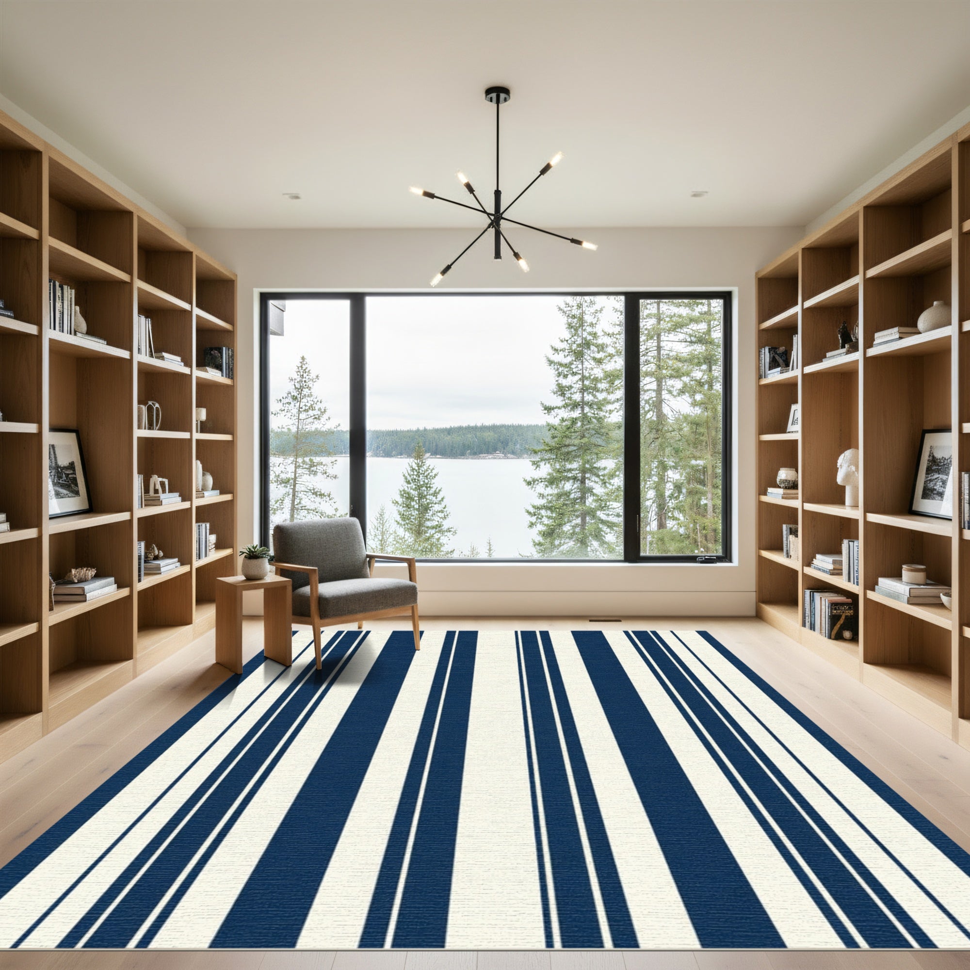 Navy Ivory Vertical Stripe Rug