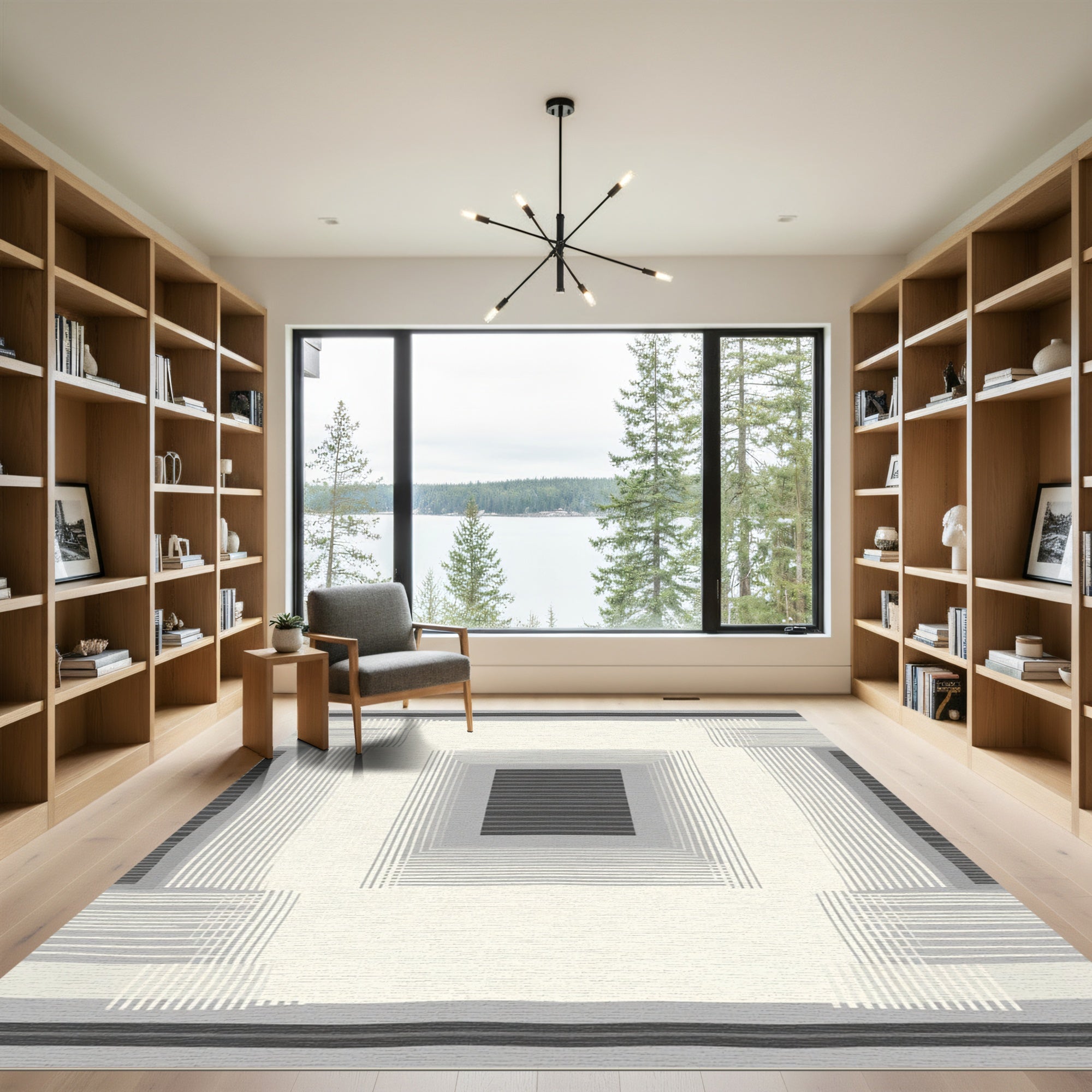 Monochromatic Geometric Bands Accordion Rug