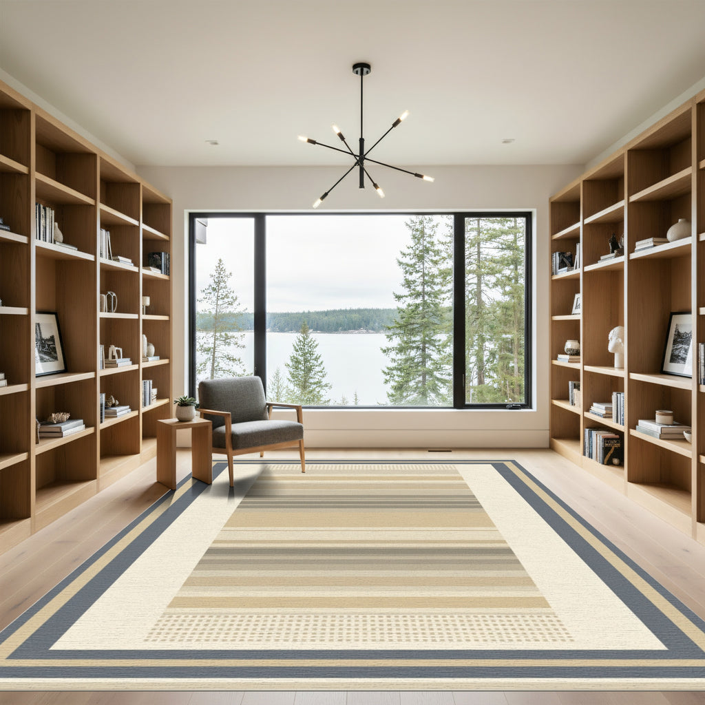 Neutral Tones Horizontal Stripe Border Rug