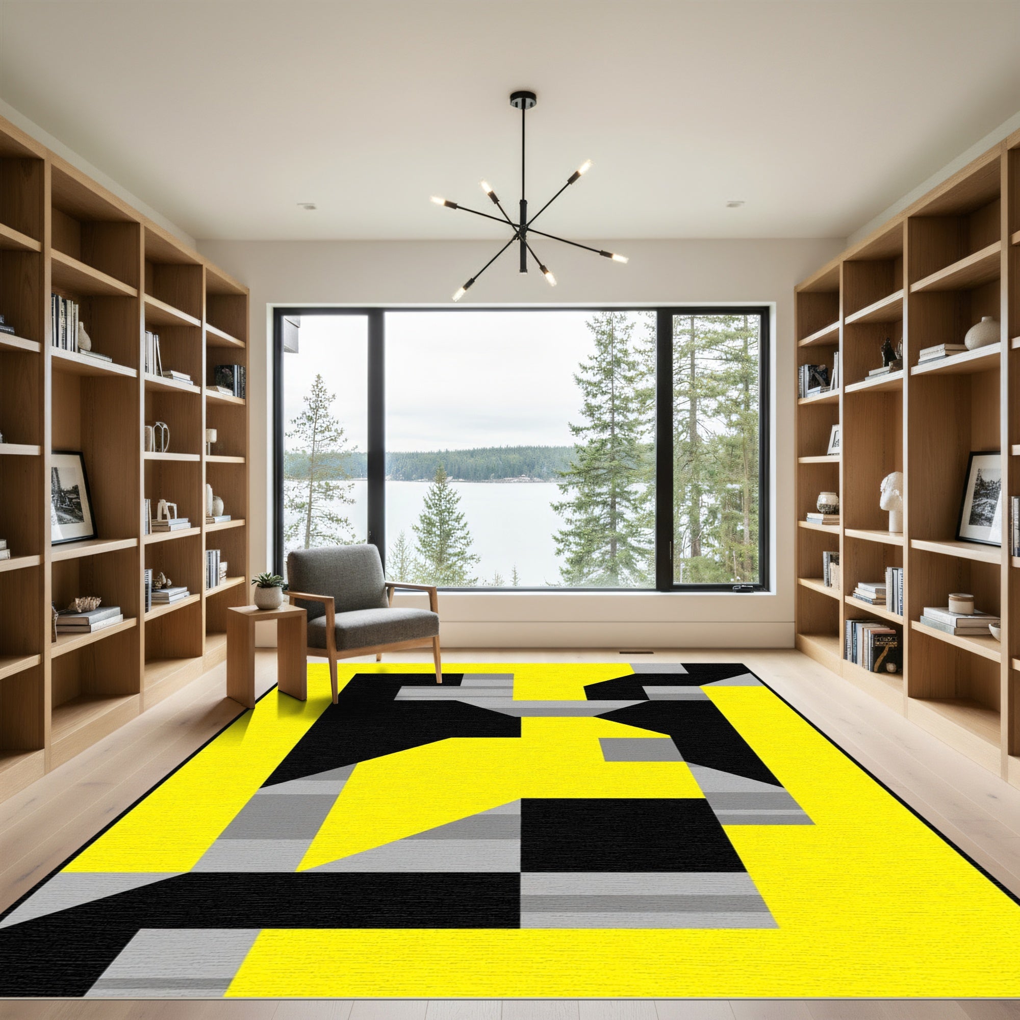 Bold Yellow Black Abstract Geometric Rug