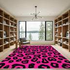 Vibrant Pink Black Leopard Spots Rug