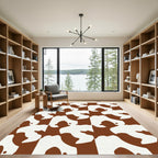 Brown White Organic Abstract Blocks Rug