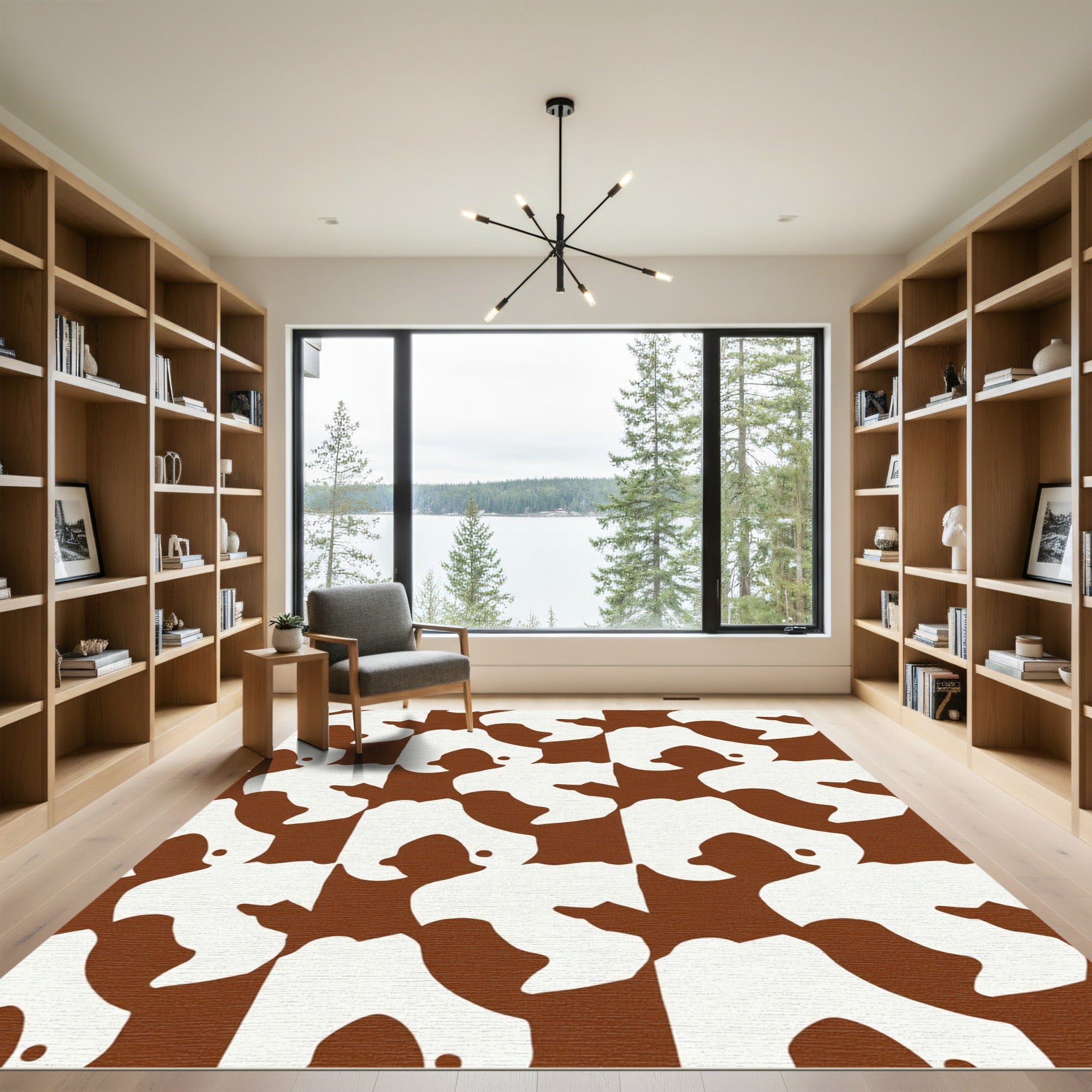 Brown White Organic Abstract Blocks Rug