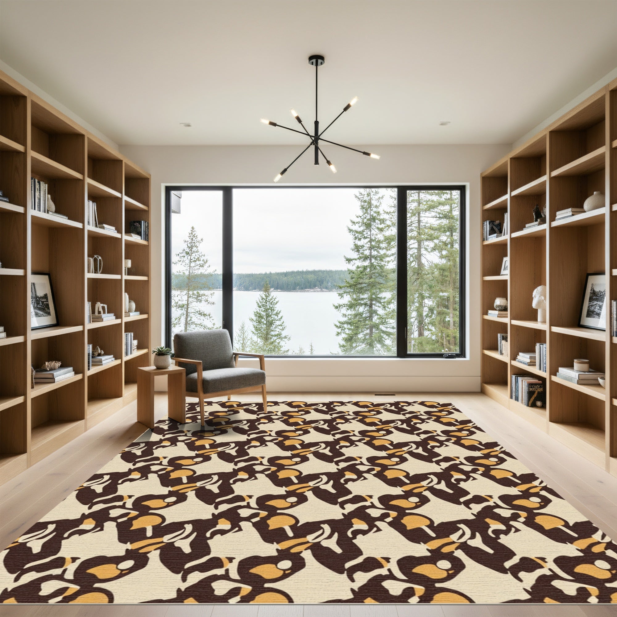 Retro Brown Gold Abstract Cascade Rug