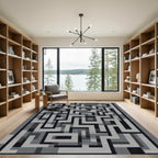 Monochrome Maze Abstract Geometric Rug