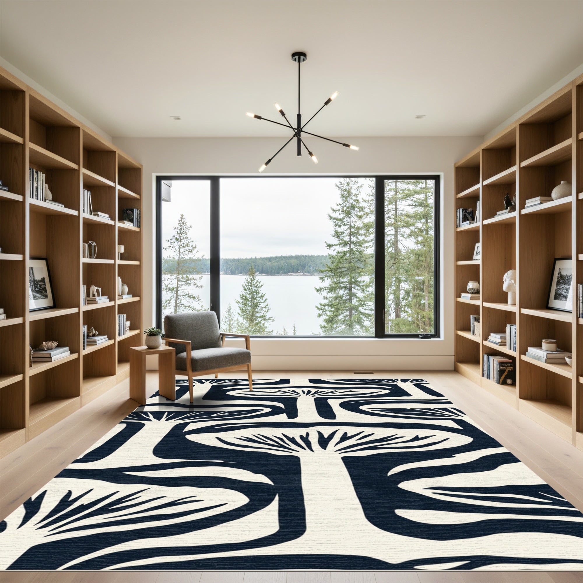 Dark Navy Mushroom Grove Abstract Rug