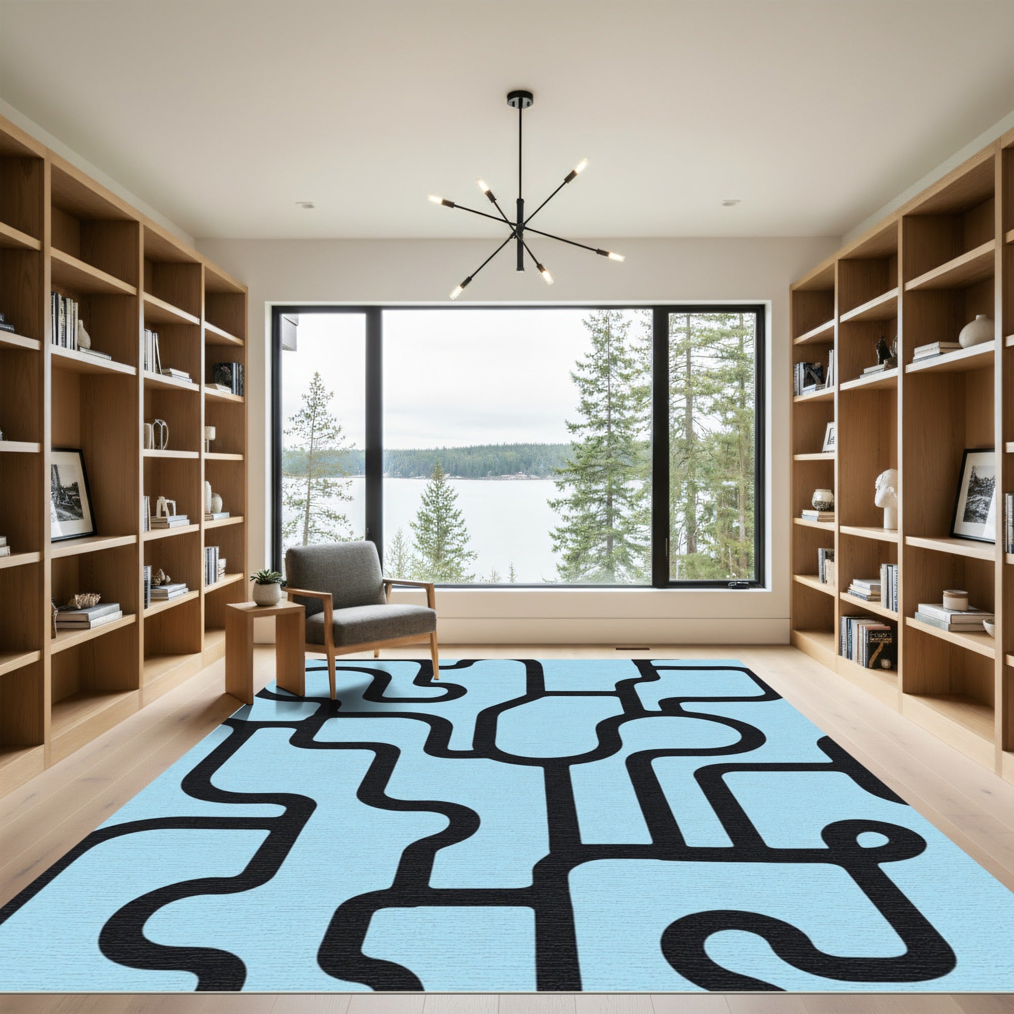 Black And Blue Organic Maze Rug