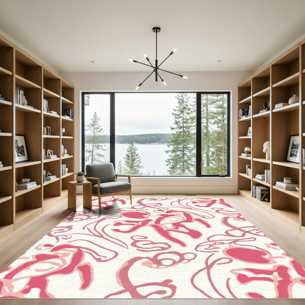 Abstract Pink Calligraphy Swirl Rug