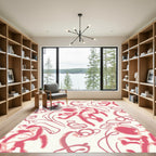 Abstract Pink Calligraphy Swirl Rug
