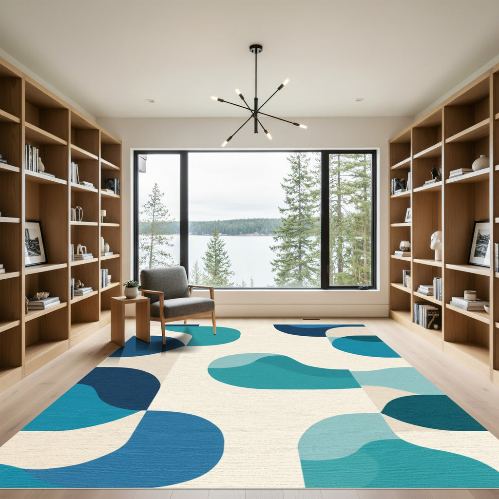 Mid Century Modern Blue Wave Abstract Rug
