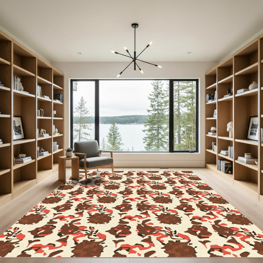 Earthy Brown Abstract Organic Arrangement Rug
