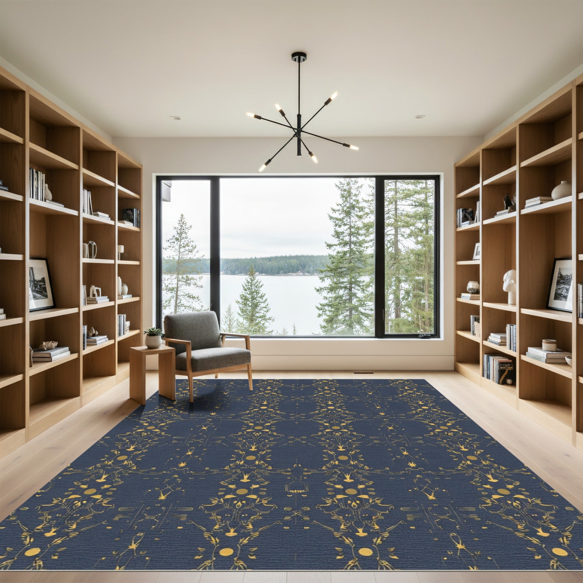 Ornate Gold Geometric Damask Rug