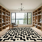 Black and Cream Geometric Maze Rug