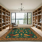 Forest Creatures Emerald Medallion Border Rug