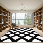 Black White Intersecting Diamond Grid Rug