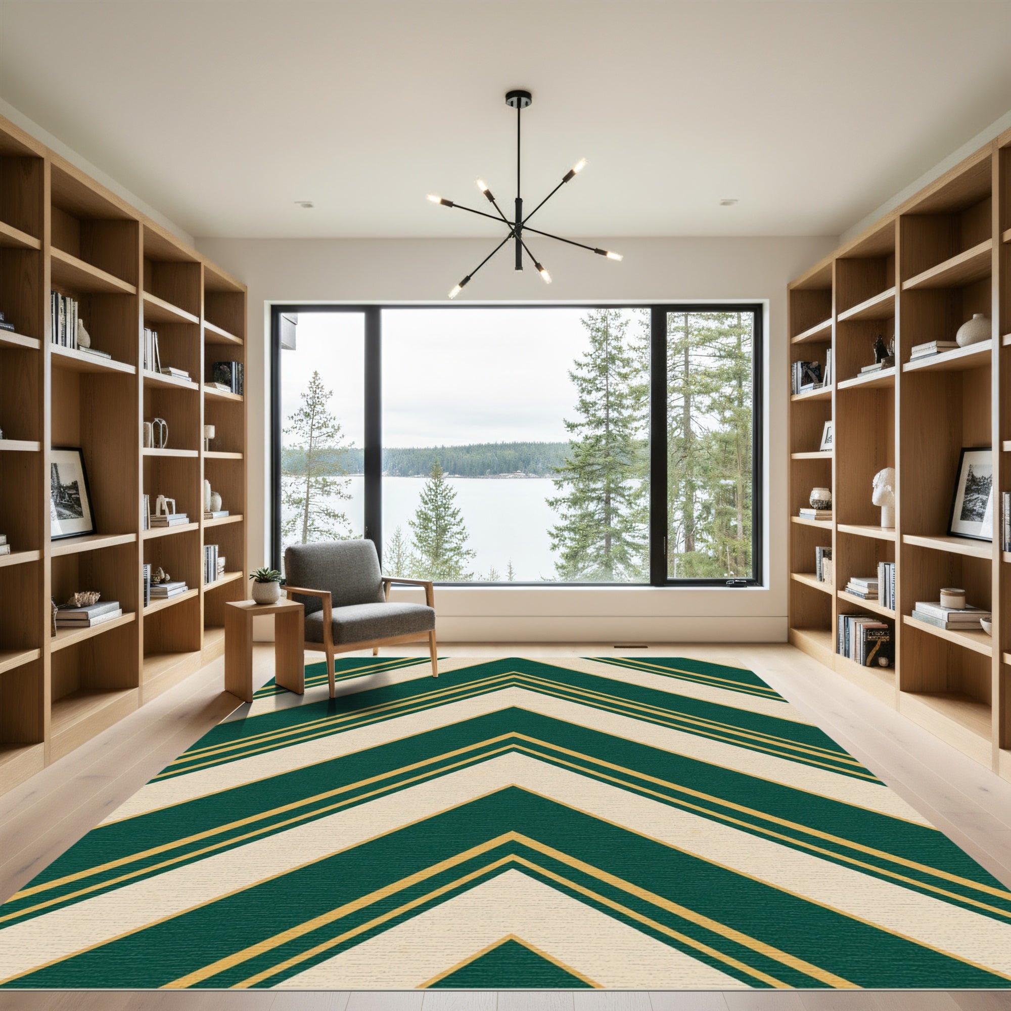 Emerald Gold Chevron Stripe Rug