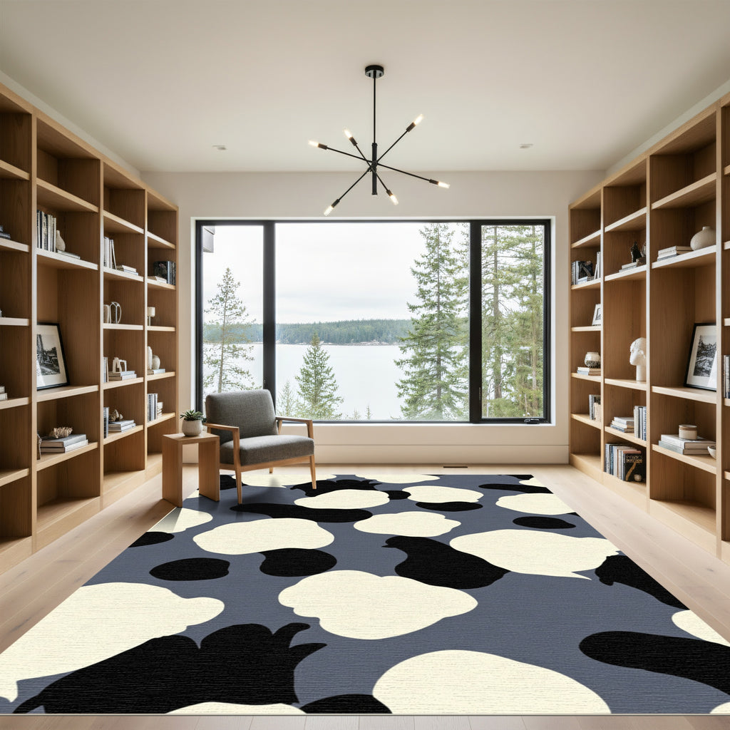 Abstract Black Ivory Camouflage Shapes Rug