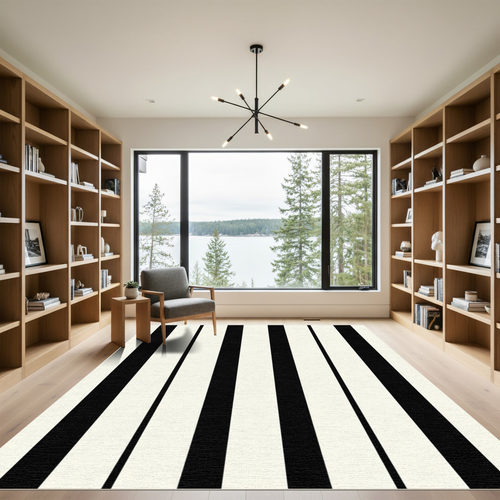 Graphic Black And White Columns Rug