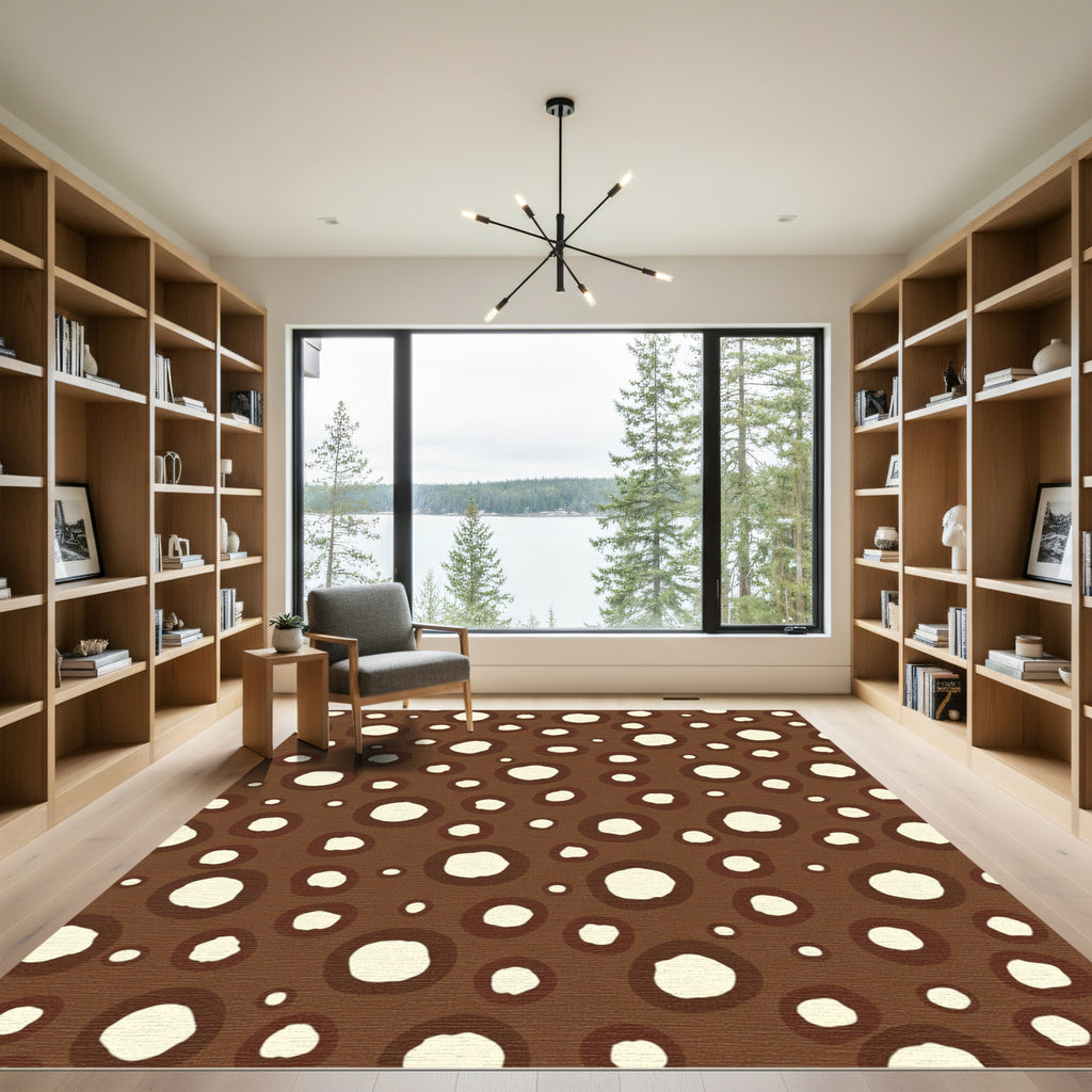 Brown Cream Spotted Concentric Circles Rug