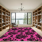 Pink Black Abstract Ink Swirl Rug