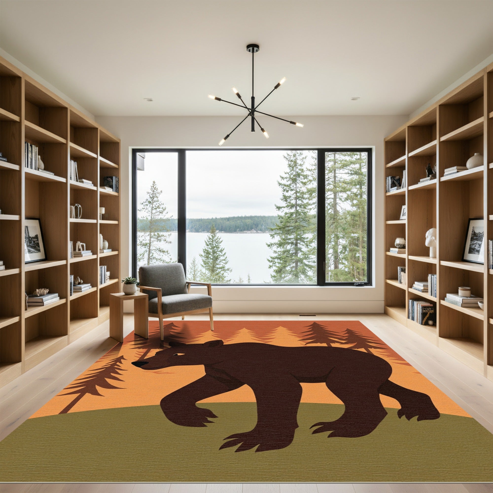 Brown Bear Woodland Forest Landscape Rug