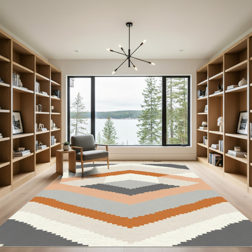 Terracotta Gray Diamond Chevron Rug