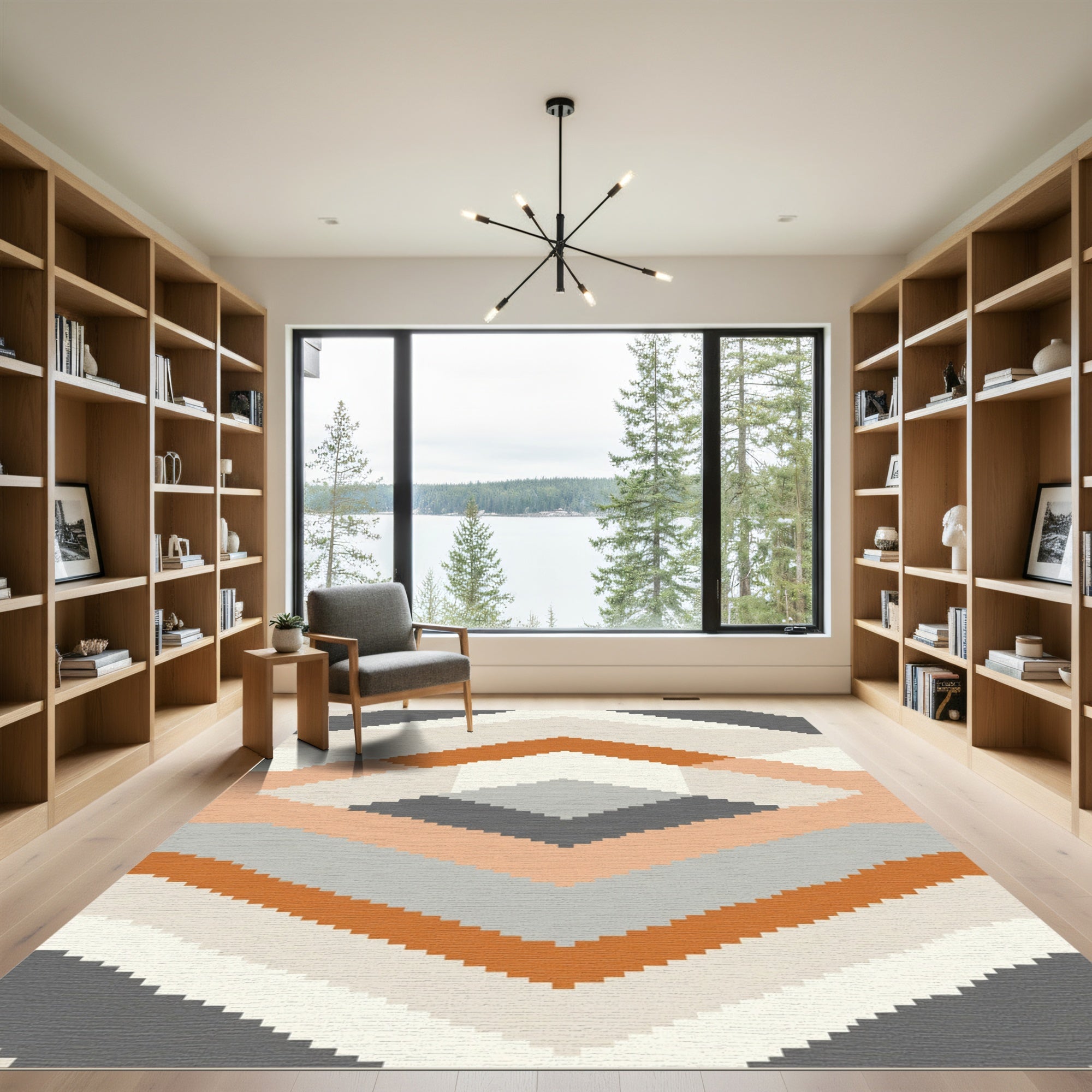 Terracotta Gray Diamond Chevron Rug