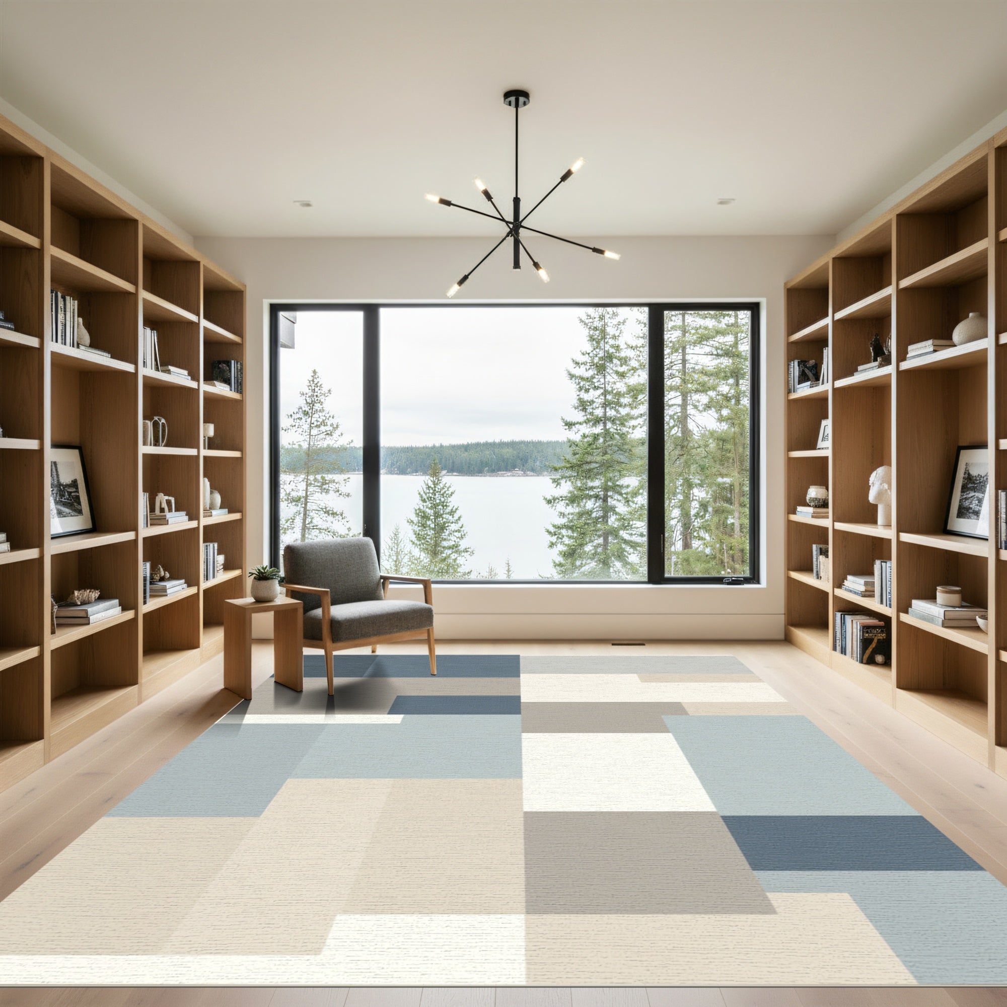 Gray Blue Beige Abstract Rectangles Rug
