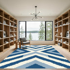 Deep Blue Chevron Gradient Stripes Rug