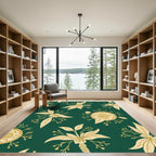 Golden Floral Scatter On Emerald Backdrop Rug