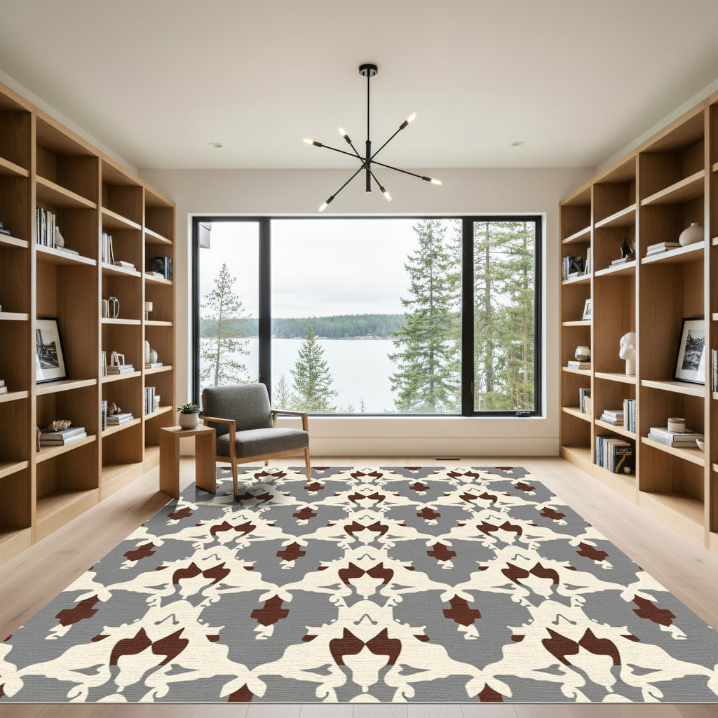Cream Brown Gray Abstract Symmetry Rug