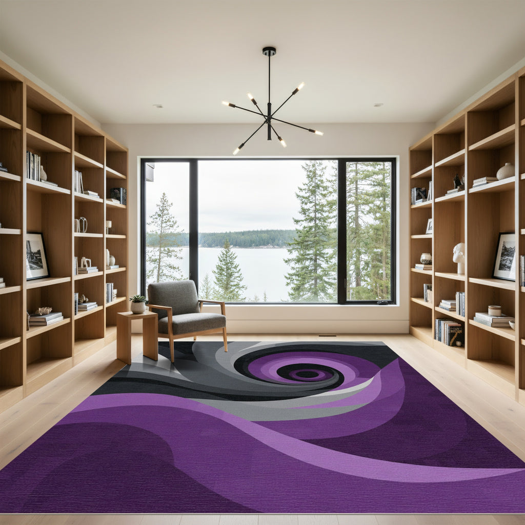 Deep Purple Gray Swirl Vortex Rug