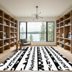 Bold Black Linear Brushstroke Stripe Rug
