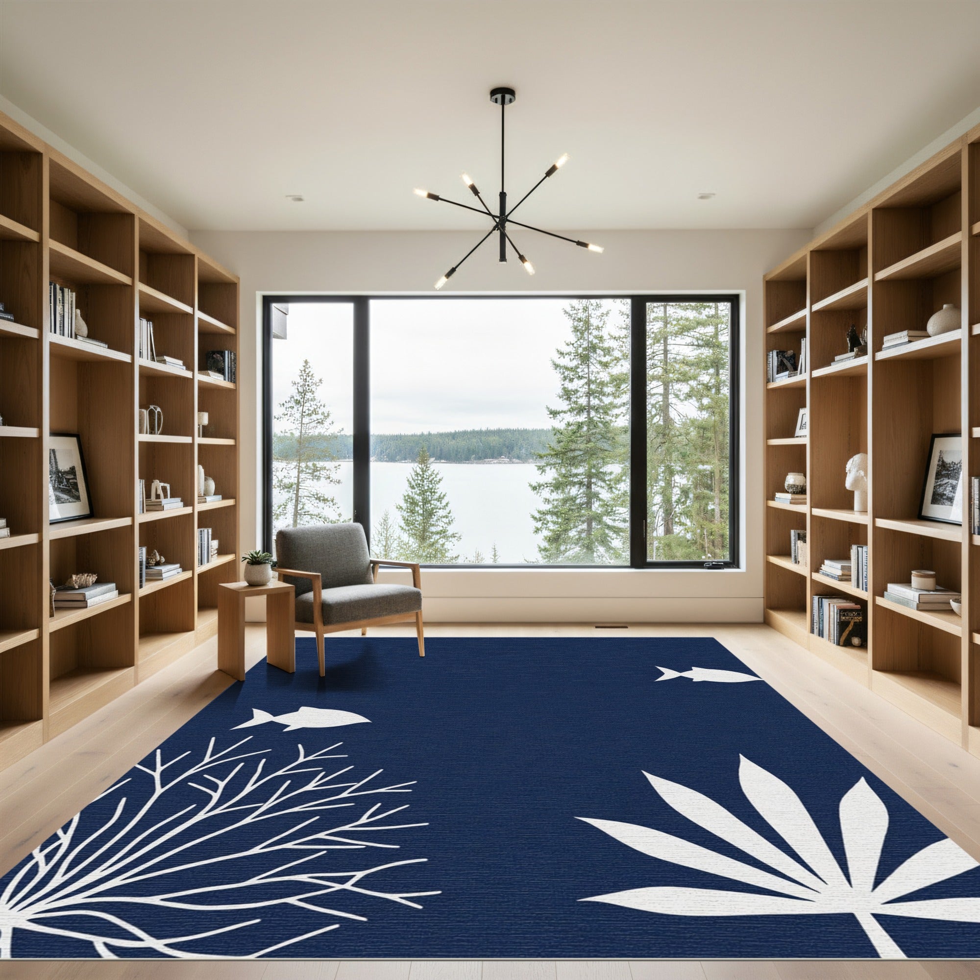 Deep Blue Ocean Fish Coral Rug