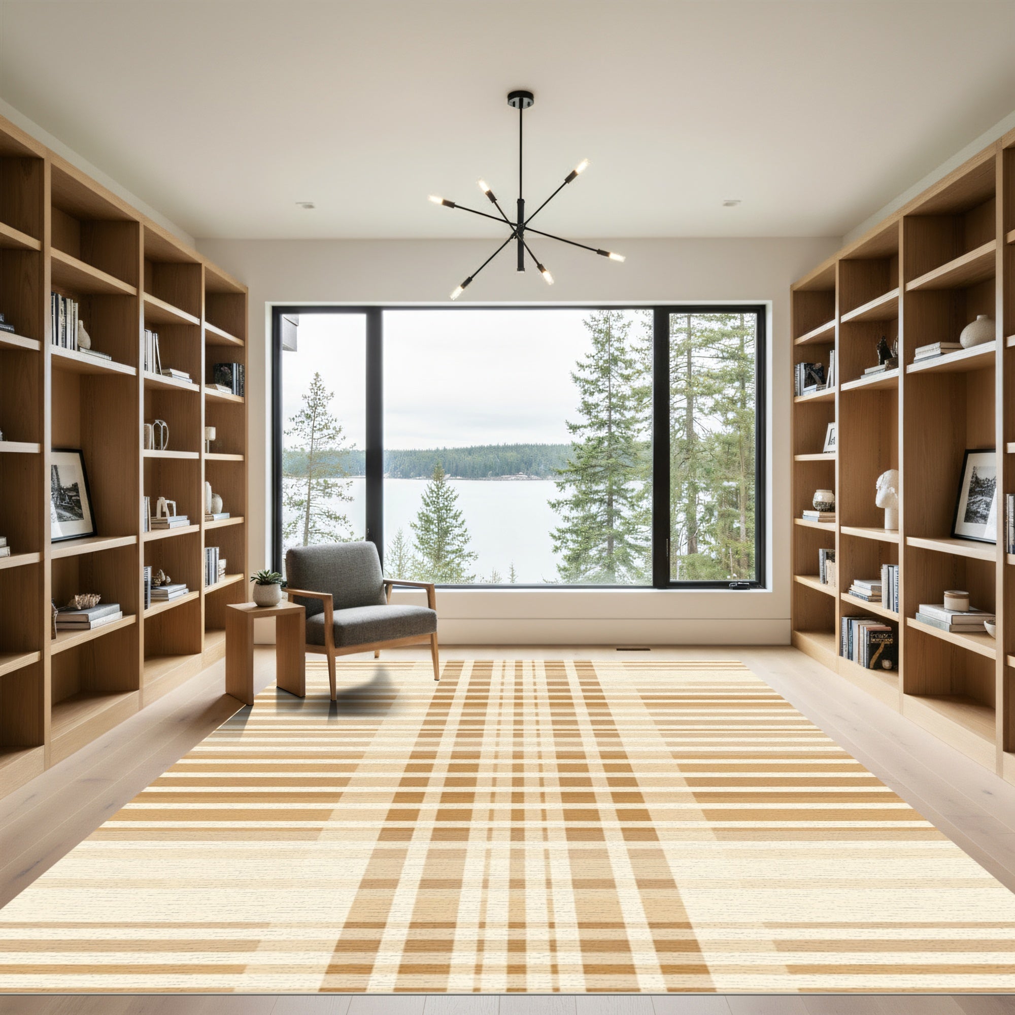 Golden Checkered Horizontal Stripe Rug