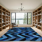 Deep Blue Geometric Chevron Rug