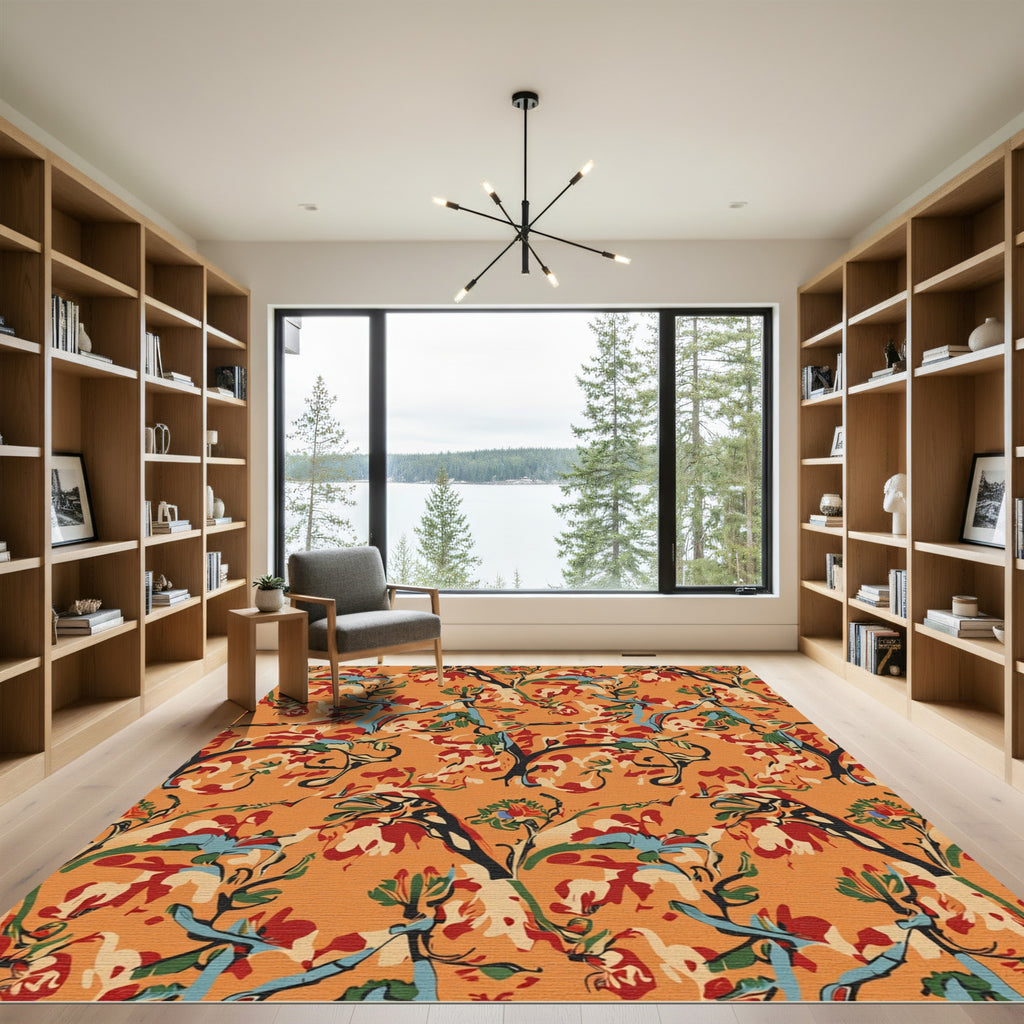 Abstract Orange Floral Vine Rug
