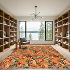 Abstract Orange Floral Vine Rug