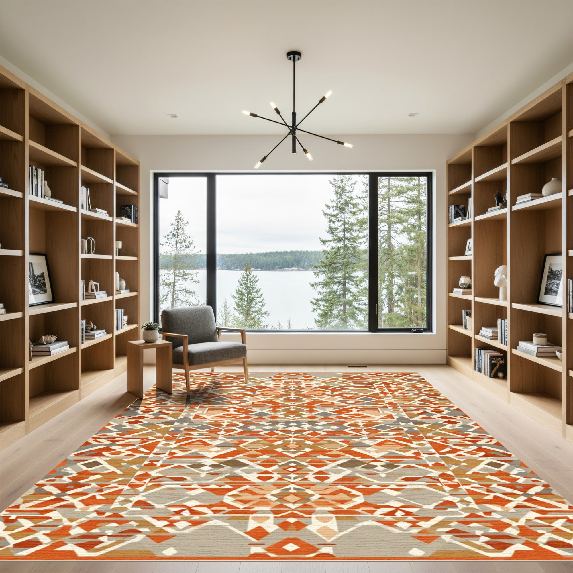 Earth Orange Geometric Diamond Rug