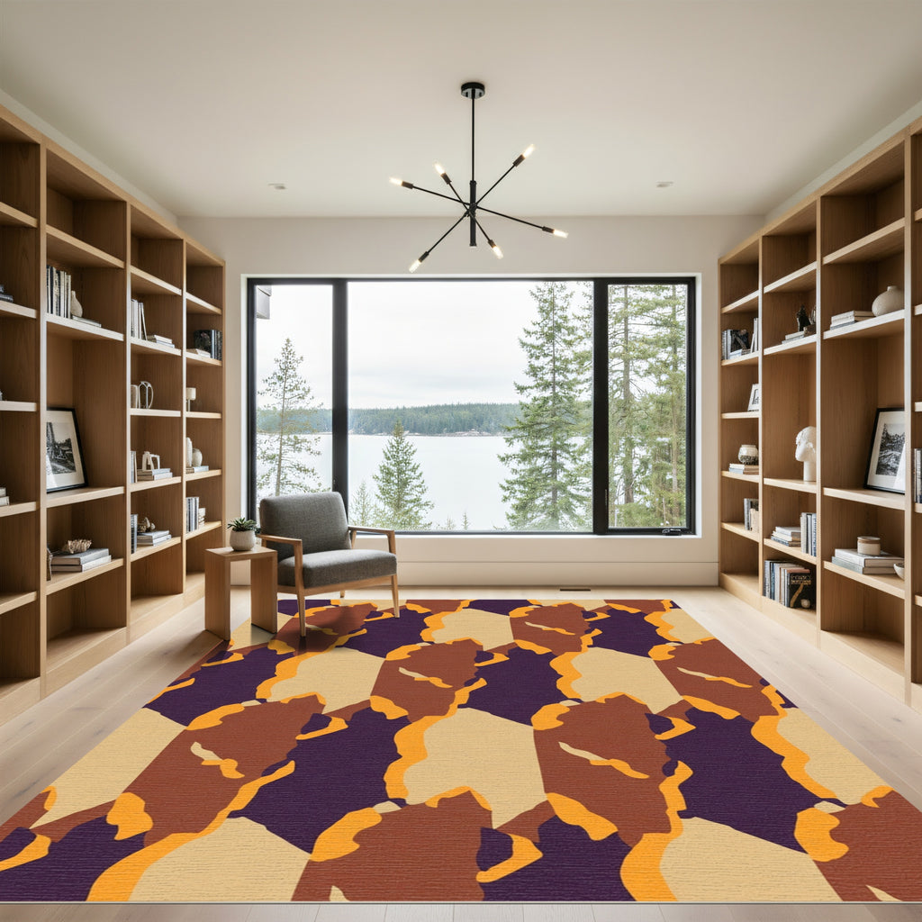 Earthy Tones Camouflage Geometric Rug