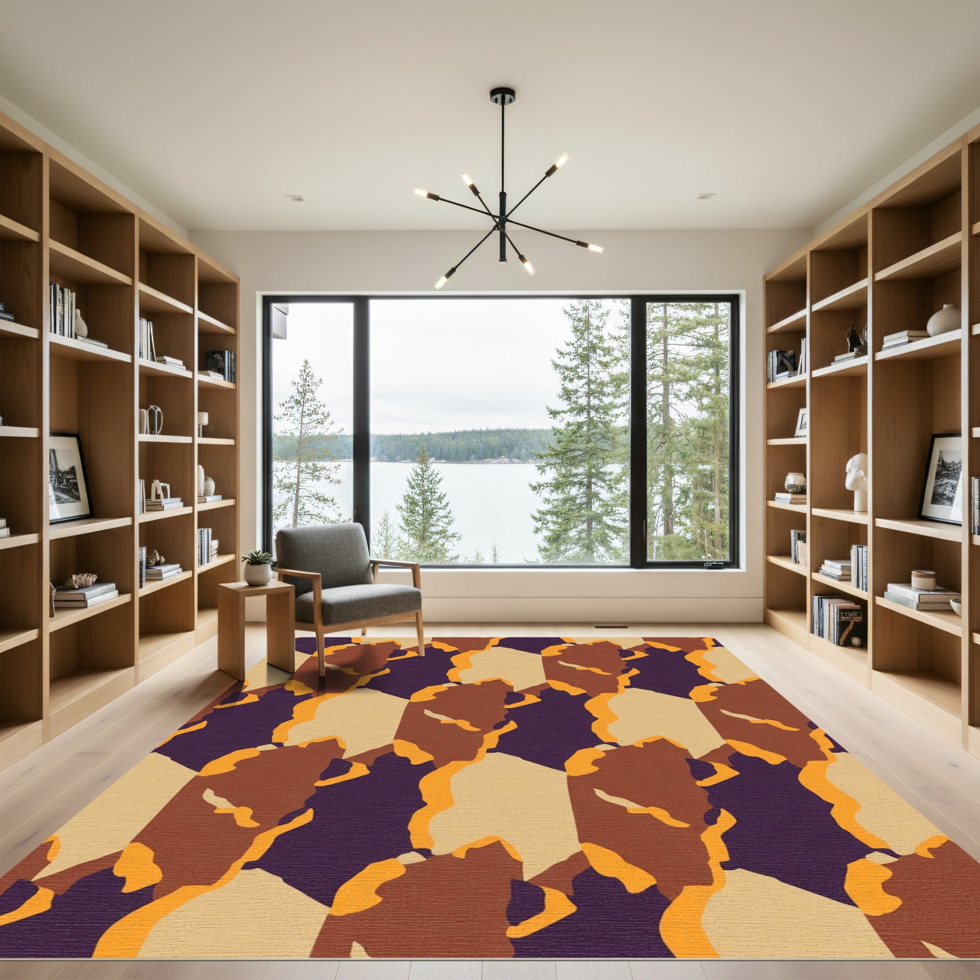 Earthy Tones Camouflage Geometric Rug