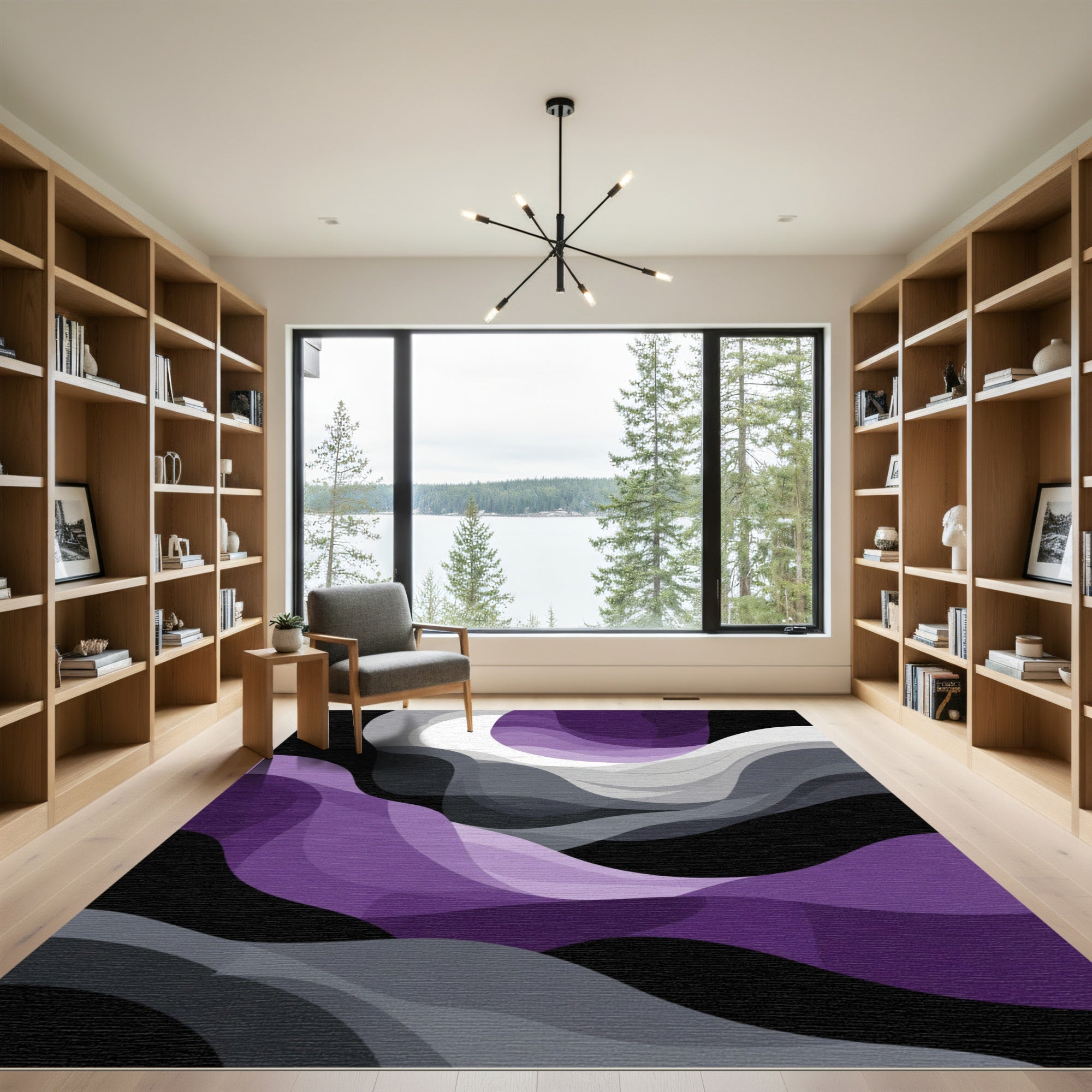 Flowing Purple Gray Ombre Waves Rug