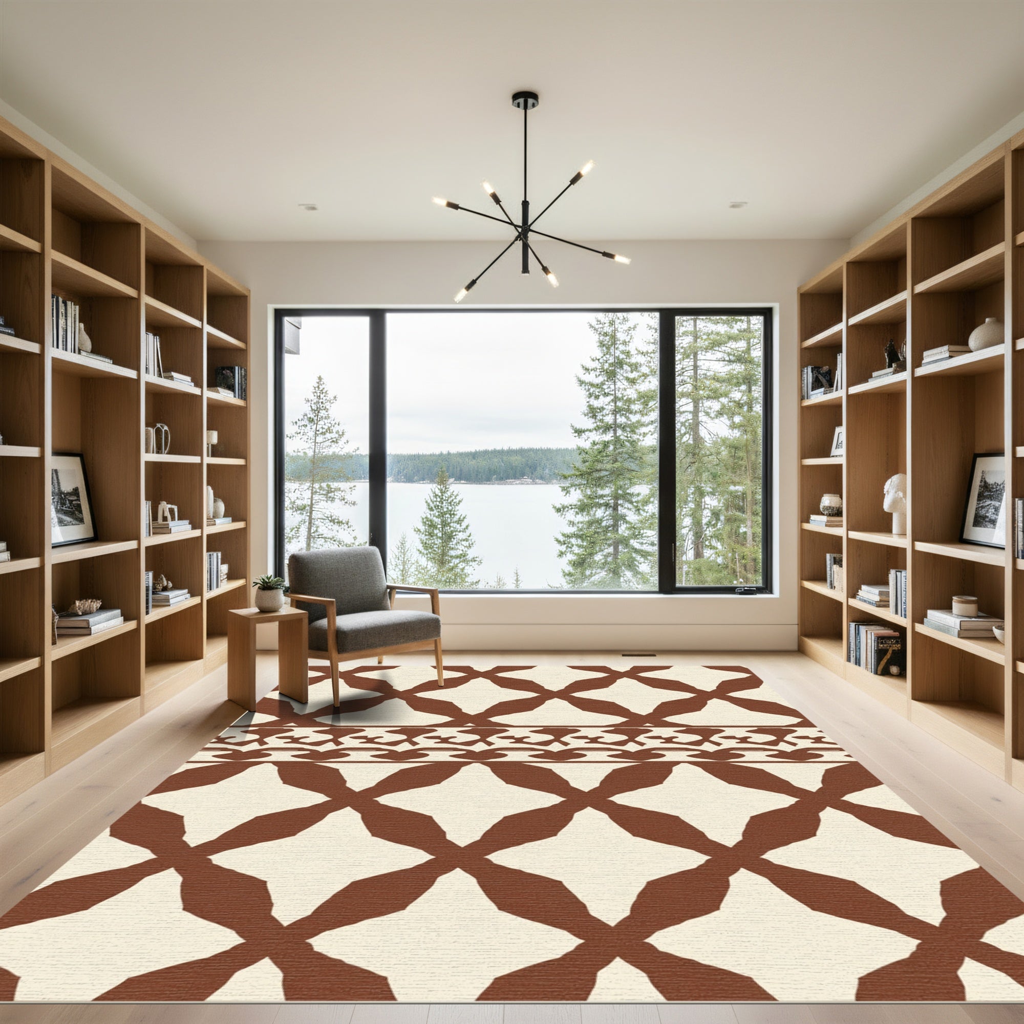 Brown Diamond Lattice Border Rug