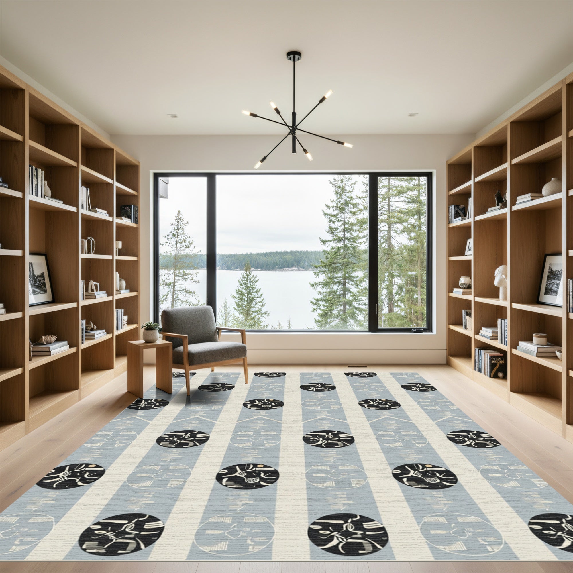 Vintage Blue Abstract Circles Rug