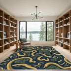 Yellow Snake Green Abstract Navy Rug