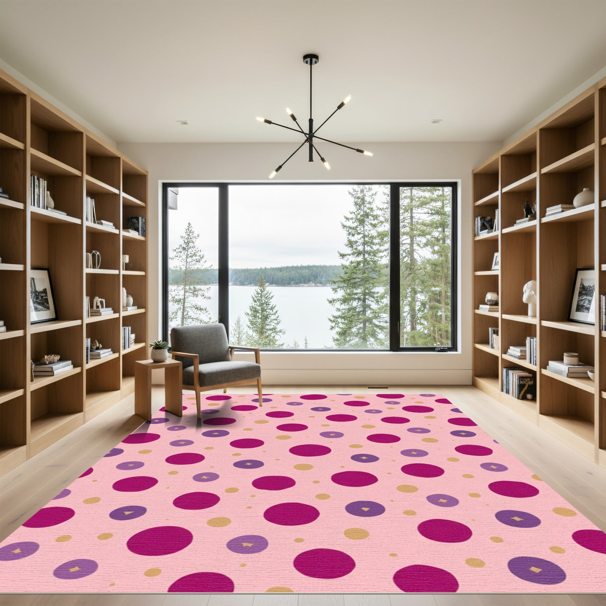 Pink Magenta Purple Gold Polka Dot Burst Rug
