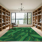 Emerald Green Tropical Leaf Abstract Rug