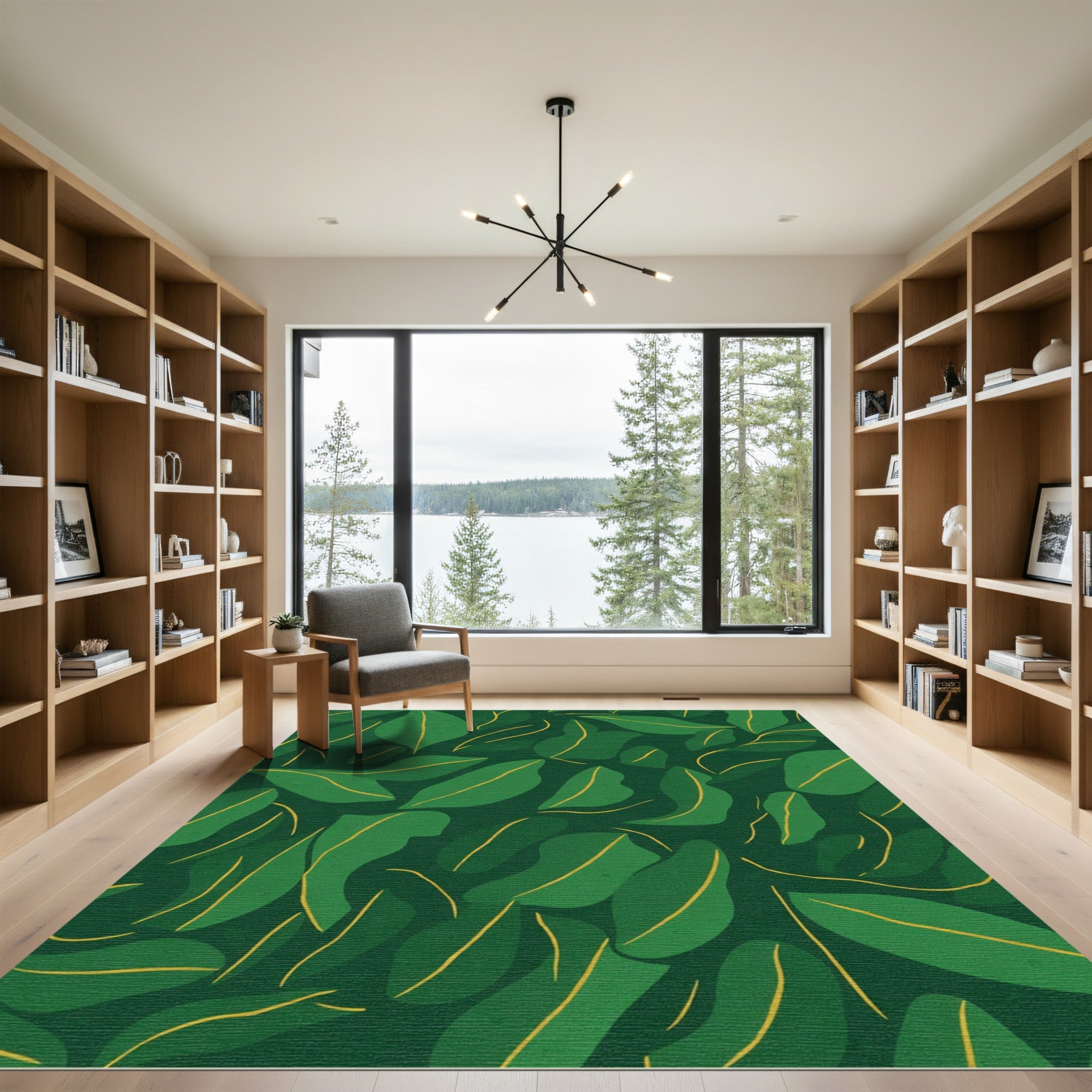 Emerald Green Tropical Leaf Abstract Rug