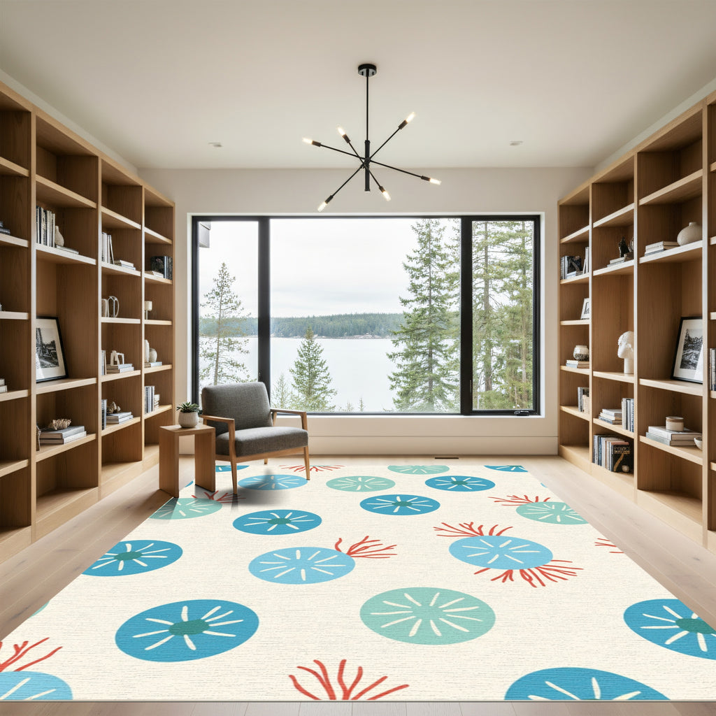 Coral Blue Circle Cluster Rug