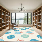 Coral Blue Circle Cluster Rug